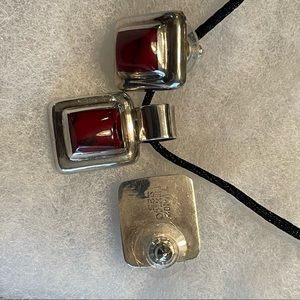Three piece set,red jasper and 925 silver